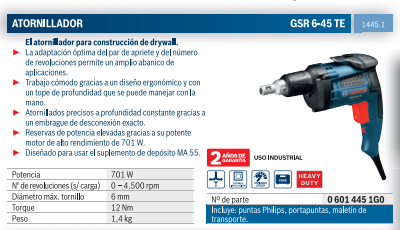 Atornillador Eléctrico Bosch GSR 6-25 TE 700w Drywall