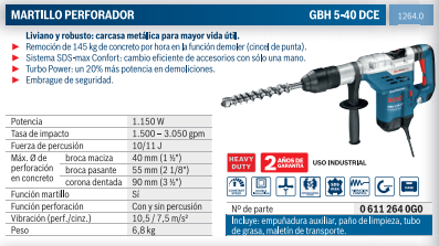 GBH 5-40 DCE Martillo perforador SDS max