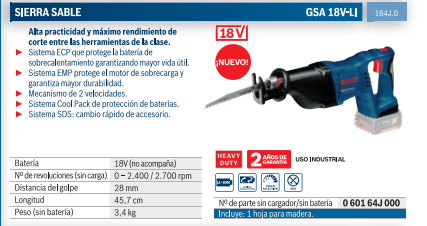 Sierra Sable GSA 18V-Li Bosch