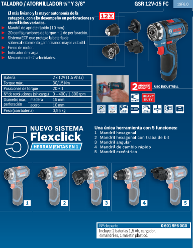Atornillador Bosch Professional FlexiClick 12V GSR 12V-15 FC – 4