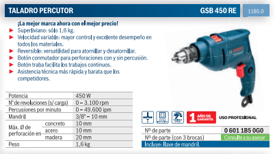 GSB 450 Taladro percutor atornillador