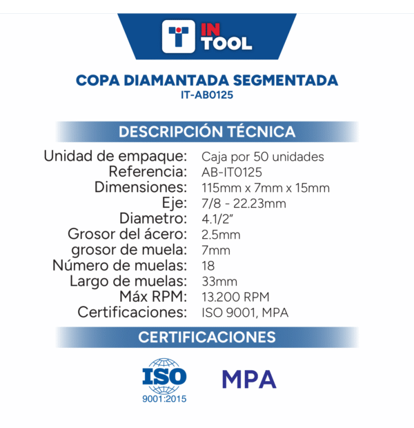 COPA SEGMENTADA DIAMANTADA 115mm - Image 3