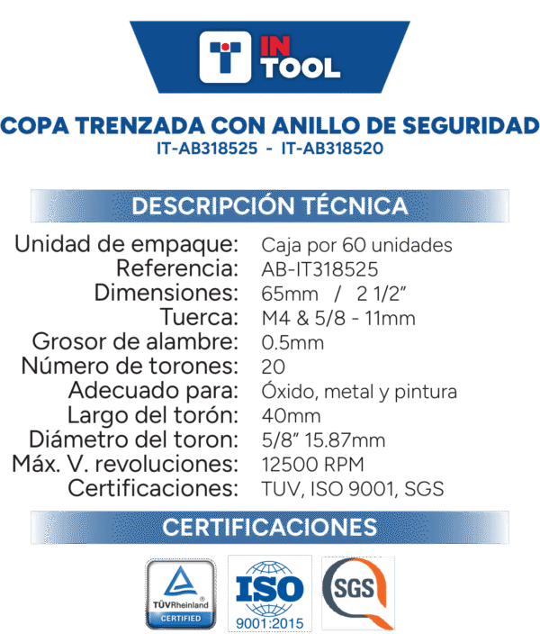 Caja x60 Grata Copa Trenzada con anillo de seguridad 65 mm - Image 4