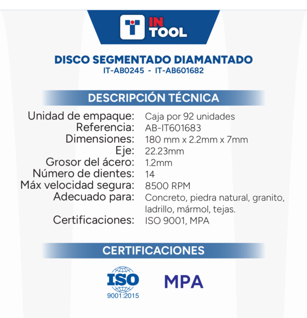 Caja x92 Disco Segmentado Diamantado 180mm - Image 3