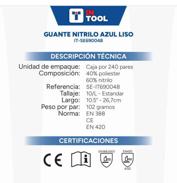 Guante de Nitrilo Liso – Lona x 240 unidades - Image 3